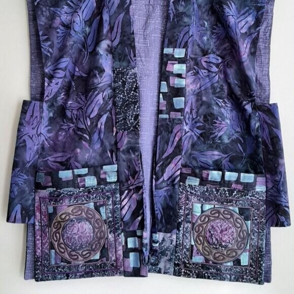 HANDMADE Boho Open Front Embroidered Vest Abstract Floral Purple Sz L - Picture 4 of 15